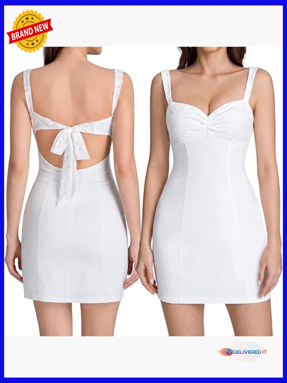 White Lace Mini Dress Sweetheart Neckline Bow Tie Back A-Line